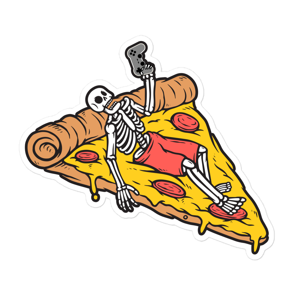 GAMER - Lounging, Pizza and Gaming Skeleton - Funny Bubble-free stickers