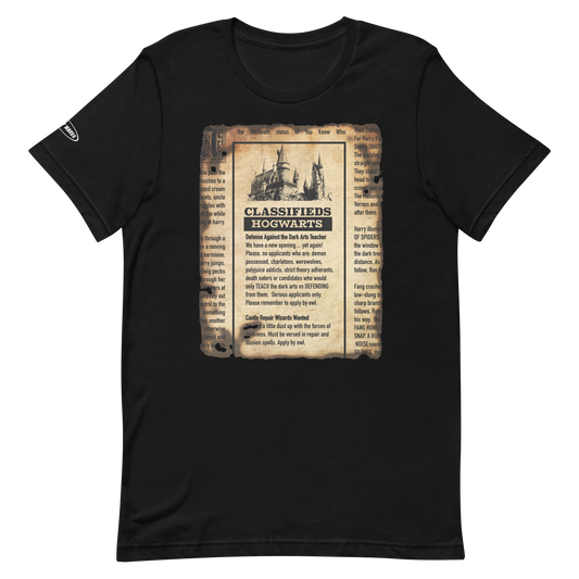 HARRY POTTER - Hogwarts Classified Ad - Defense Against the Dark Arts Teacher Wanted - Funny t-shirt